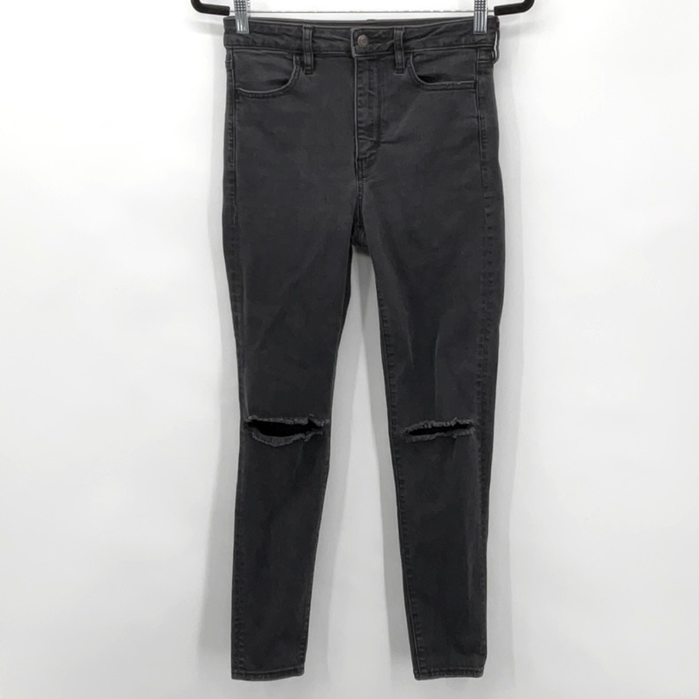 American Eagle Super Stretch Super Hi-Rise Jegging Distressed Knee Black Size 6